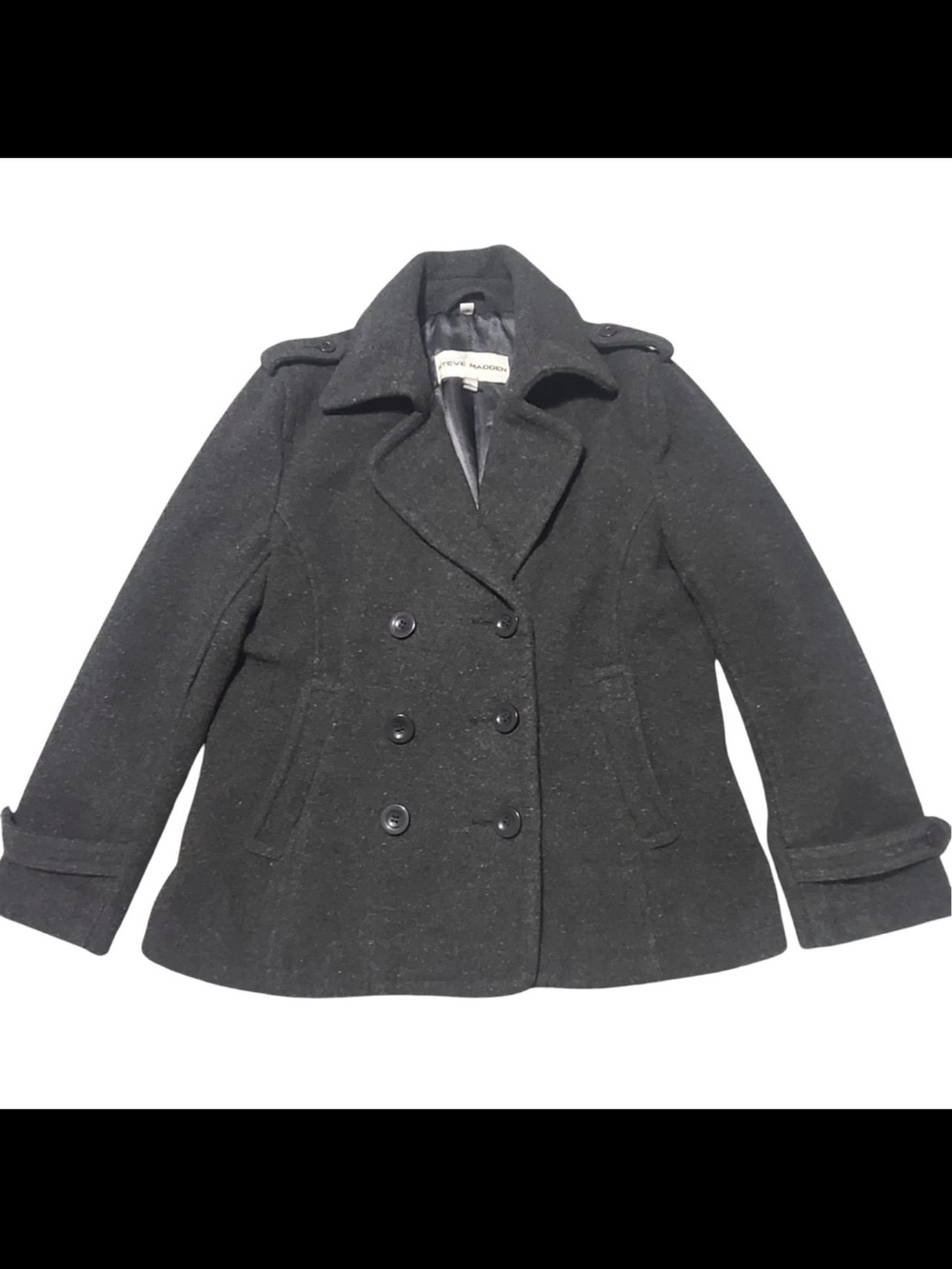 Steve Madden Kids Wool Blend Double Breasted Peacoat Coat Sz L Gray Winter